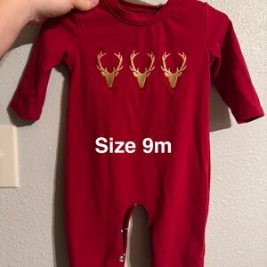Red Baby One Piece with Gold Deer Accents